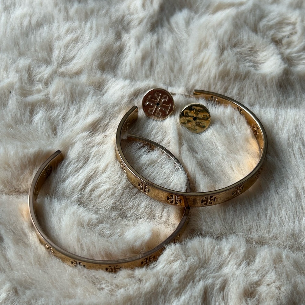 Tory Burch Gold Logo Hoop Earrings